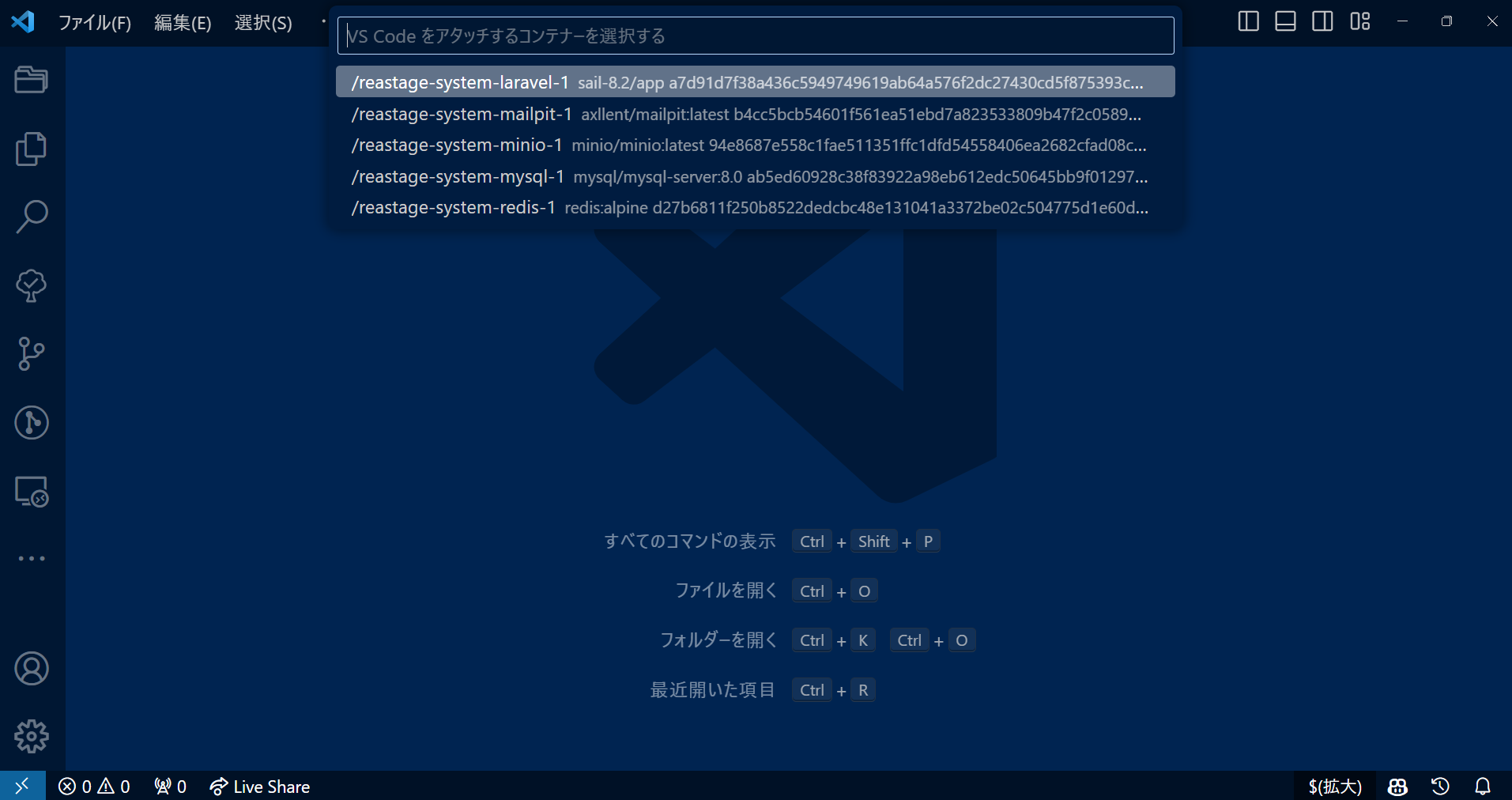 コンテナにアタッチ